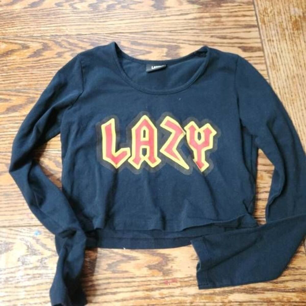 Lazy Oaf Black Lazy Crop Top Sz Small - image 1